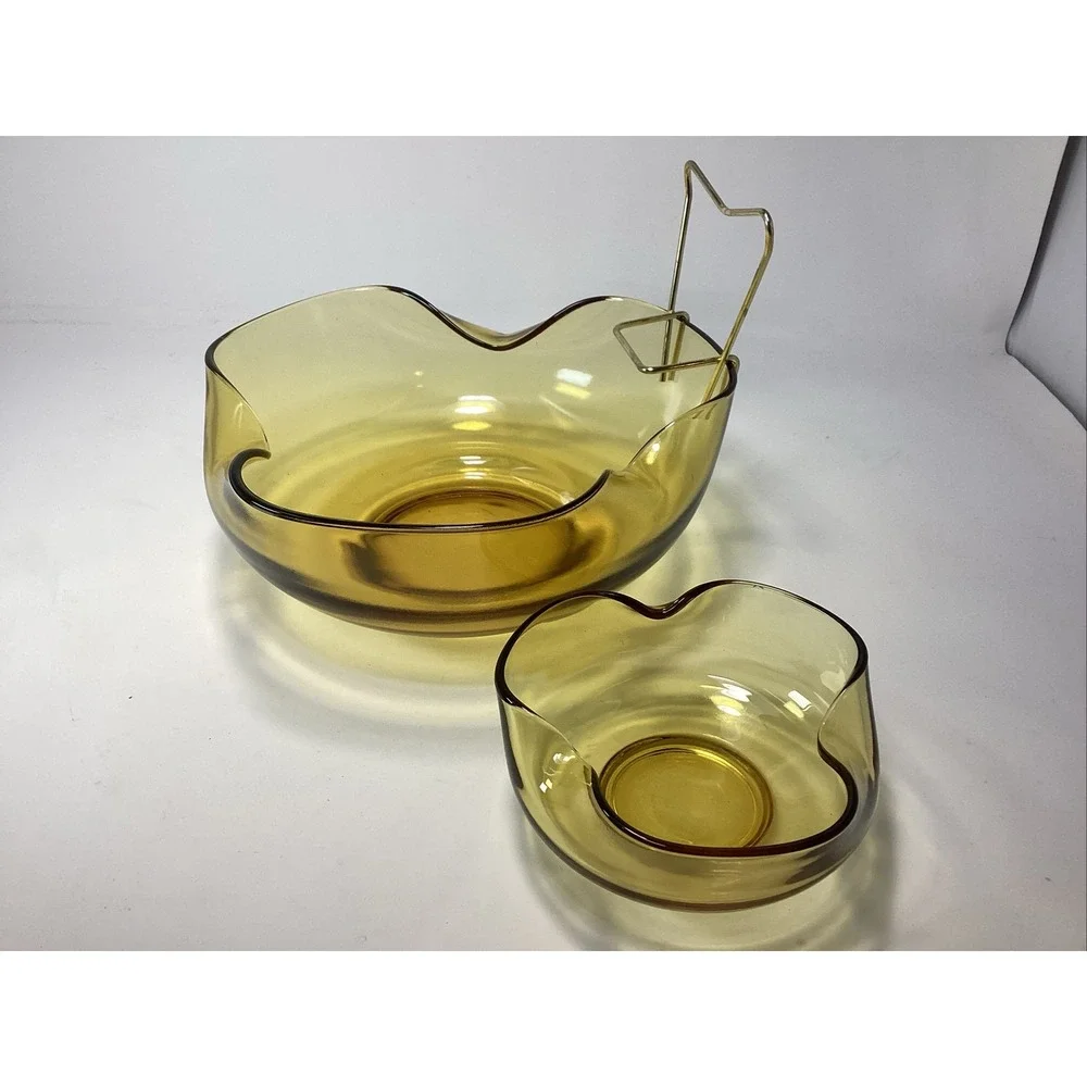 VTG Anchor Hocking Accent Modern Chip and Dip Set Honey Gold 3 Pc